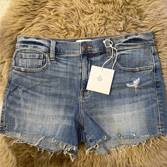 Pistola High Waisted Frayed Hem Medium Blue Denim Shorts Women’s 30 - Picture 1 of 4